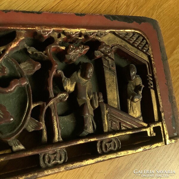 Antique Chinese wall decoration wood carving lacquered wood painted picture relief sculpture feng shui tao budha yoga