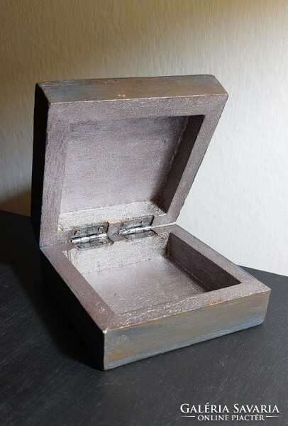 Unique handmade hand-painted wooden jewelry, storage box, chest, box (10x 10 x 4.5 cm)