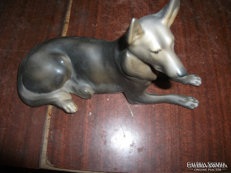 Antique large gray porcelain dog, undamaged