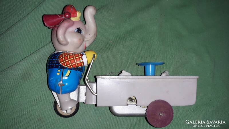 Antique plate metal plate toy with rubber head elephant ice cream cart 8 x 15 x 13 cm according to the pictures