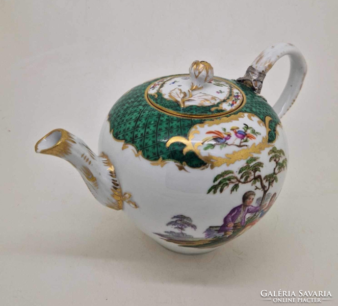 Antique Meissen porcelain teapot with figural painting c1860 23.5Cm