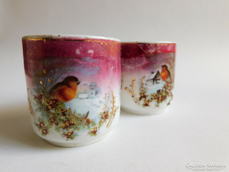 Antique bird (red beak) coffee cups xix. Century