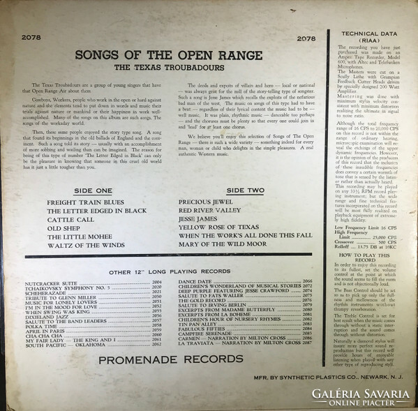 The Texas Troubadours - Songs of the Open Range (LP, Mono)