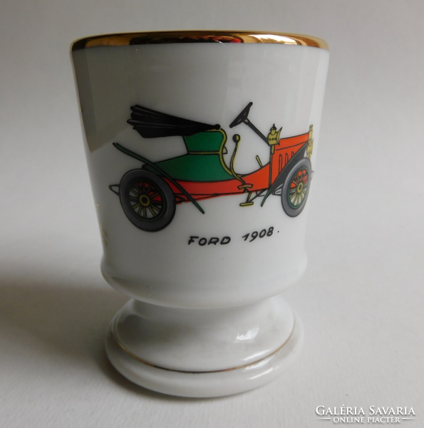 Limoges-i porcelán pohár veterán autóval - Ford 1908