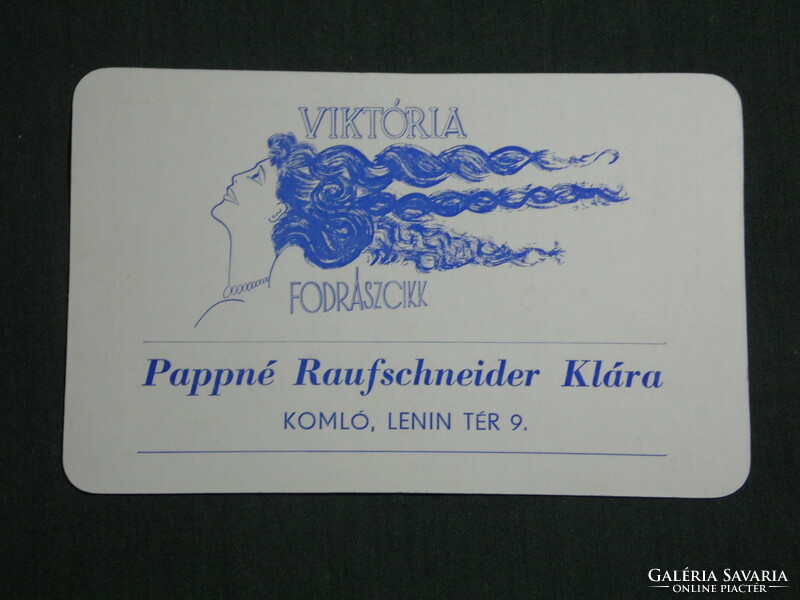 Kártyanaptár, Viktória fodrászcikk üzlet, Papné Raufschneider Klára, komló, grafikai, 1991,   (3)