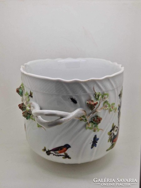 Antik meisseni Augustus Rex Helena Wolfshon virágtartó Rotschild madár minta 17cm