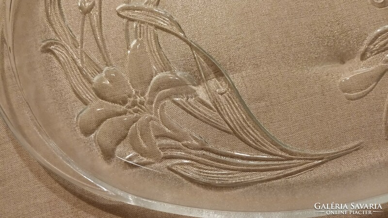 Large oval glass bowl with lilies in Art Nouveau style
