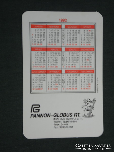 Card calendar, pannon globus metal and steel wholesaler, Győr, graphic artist, elephant, 1992, (3)