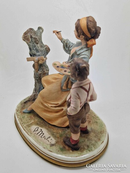 Capodimonte Italian porcelain Bruno Merli painter lady and boy 20.5Cm