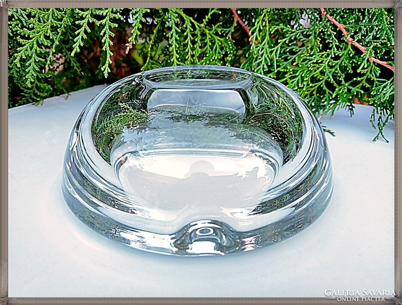 Large heavy solid art vannes french crystal glass ashtray