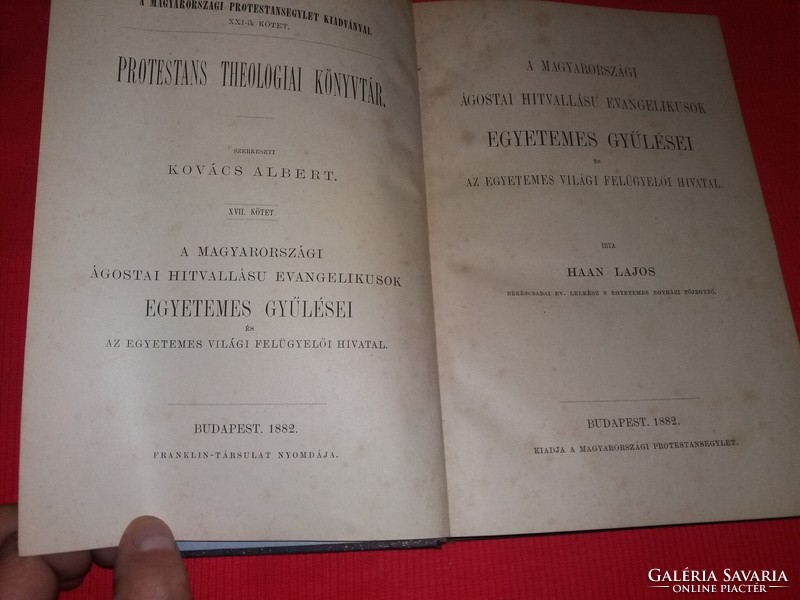 1882 .Haan Lajos :A magyarországi ágostai hitvallásu evangelikusok egyetemes gyűlései .. könyv