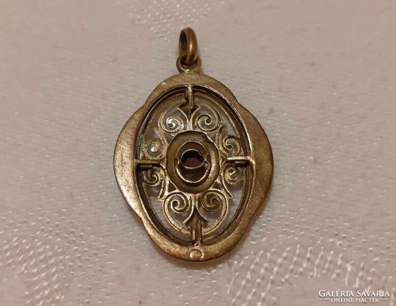 Vintage copper? Pendant with a polished red stone in the center