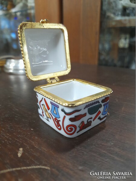 Egyptian hand-painted porcelain bowl, box.