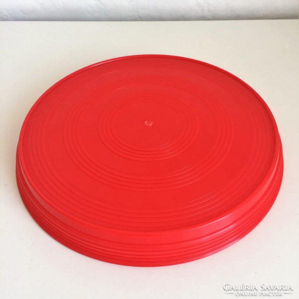 Régi - Retro piros műanyag kerek tálca 26 cm