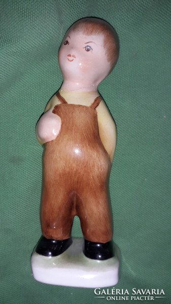 Old Bodrogkeresztúr gardener's pants boy glazed ceramic figurine in good condition 13cm according to the pictures