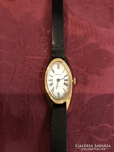Chaika ussr 10/micron gold-plated women's watch with black strap