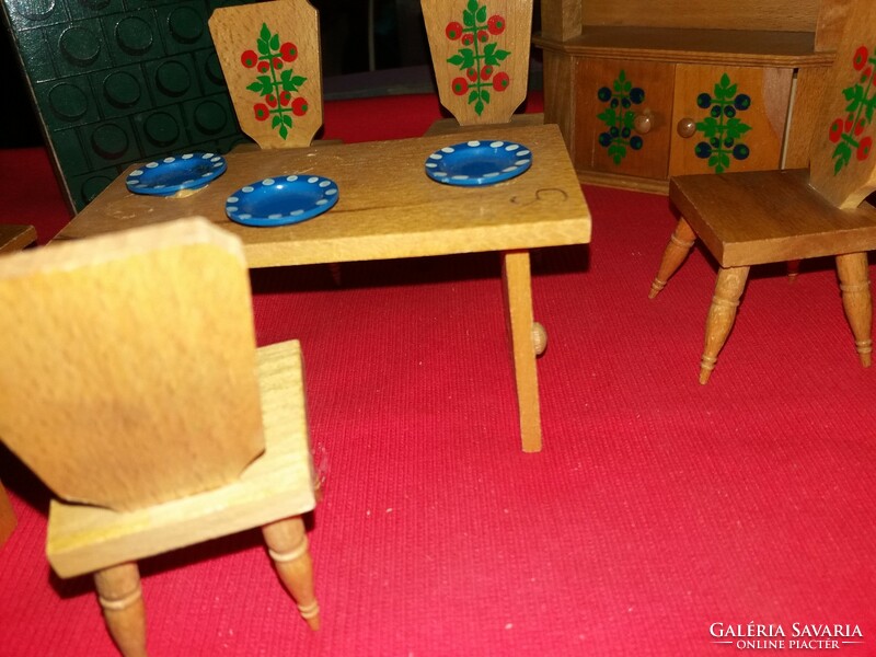 Beautiful old craftsman doll furniture toy set with 18 cm folk costume doll as shown in the pictures