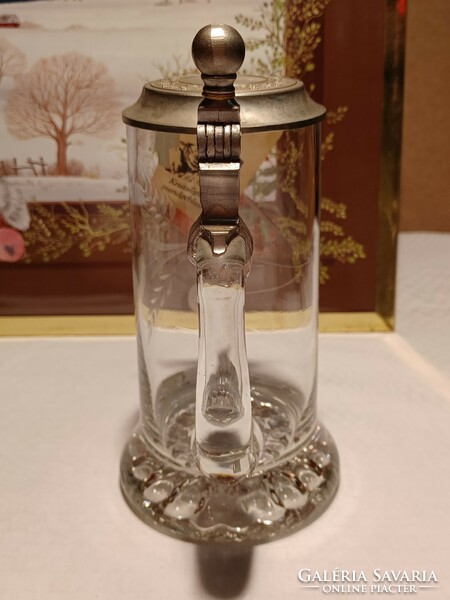 Incised crystal cup with tin lid