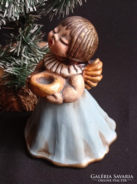 Vintage thun bozner ceramic angel in turquoise blue dress