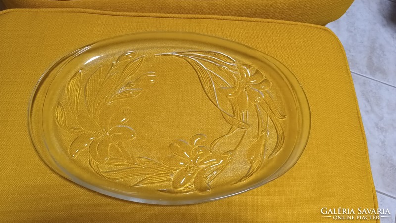 Large oval glass bowl with lilies in Art Nouveau style