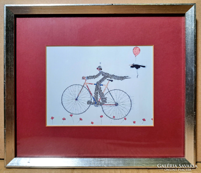 Cycling clown - picture with silver frame