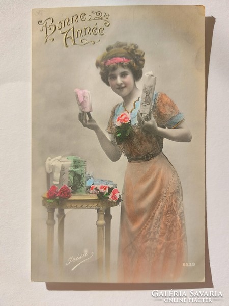 Régi képeslap 1911 fotó evelezőlap hölgy
