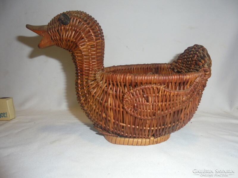 Retro cane wicker table offering, fruit bowl - duck, goose - together