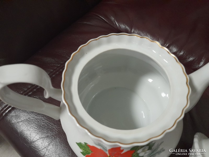 Teapot with poinsettia pattern