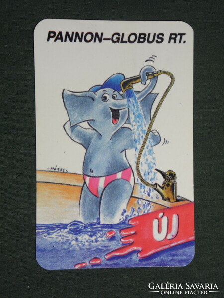 Card calendar, pannon globus metal and steel wholesaler, Győr, graphic artist, elephant, 1992, (3)