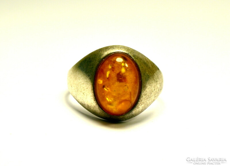 Art deco silver ring with amber stone