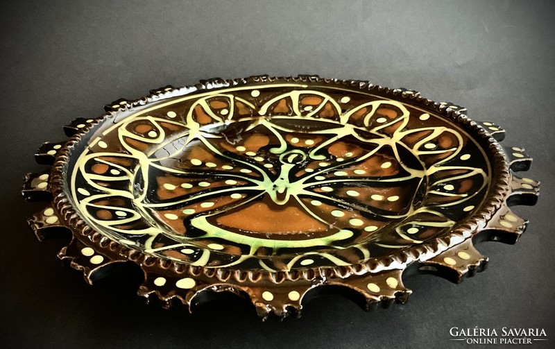 Old folk glazed ceramic decorative bowl wall plate