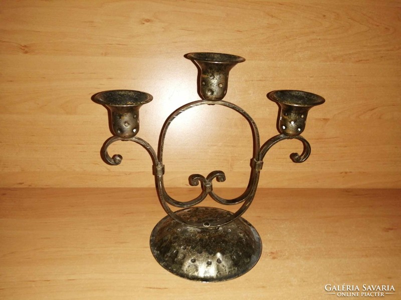 Three-pronged metal candle holder - 21 cm (square)