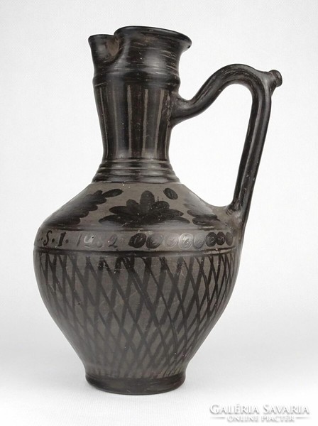 1P572 id. Potter Lajos Reed Yard black earthenware jug 23.5 Cm