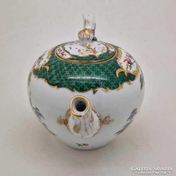 Antik Meisseni porcelán teáskanna figurális festéssel c1860 23.5cm