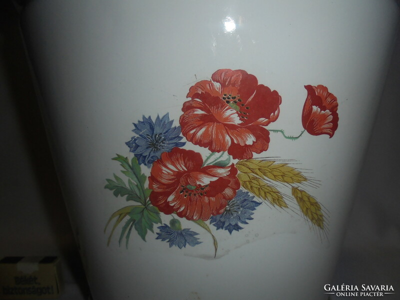 Old poppies, field flower enamel bucket 