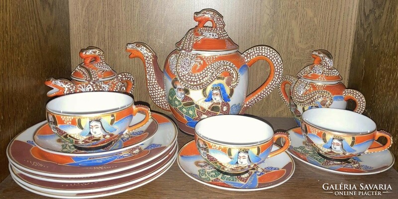 Satsuma Nippon Tokusei Dragonware japán tojáshéj litofán porcelán teás kávés készlet 1920