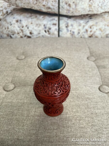 Chinese cinnabar fire enamel - lacquer small vase a65
