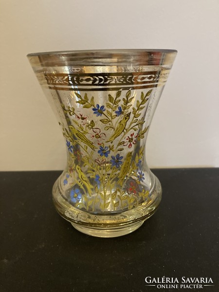 Action!! Thick-walled glass cup with painted decoration
