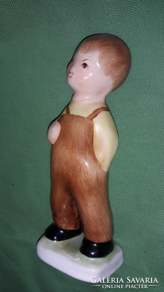 Old Bodrogkeresztúr gardener's pants boy glazed ceramic figurine in good condition 13cm according to the pictures