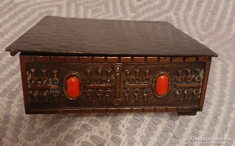 Retro copper box with bright red jasper inlay