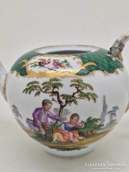 Antik Meisseni porcelán teáskanna figurális festéssel c1860 23.5cm