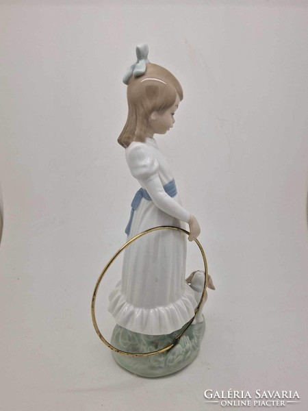 Lladro nao little girl with dog and hoop 24cm