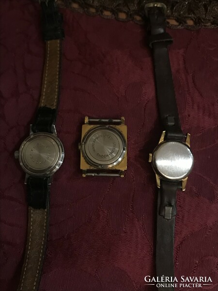 3 slava ussr women's gold-plated and steel watch with leather strap