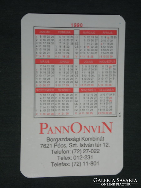 Card calendar, Pannonvin wine farm combine, Pécs, Villány merlot red wine, 1990, (3)