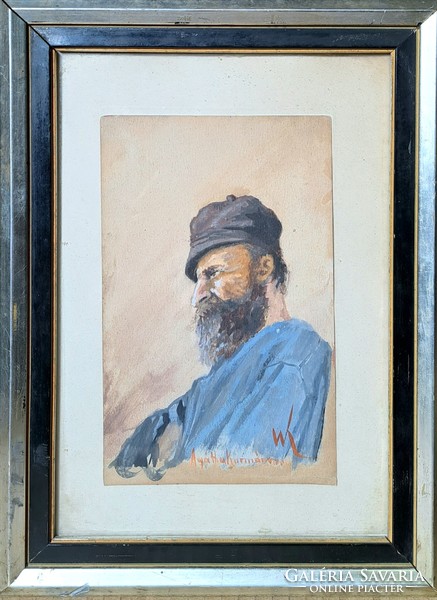 Male portrait - helmsman of Agatha - in a signed watercolor frame
