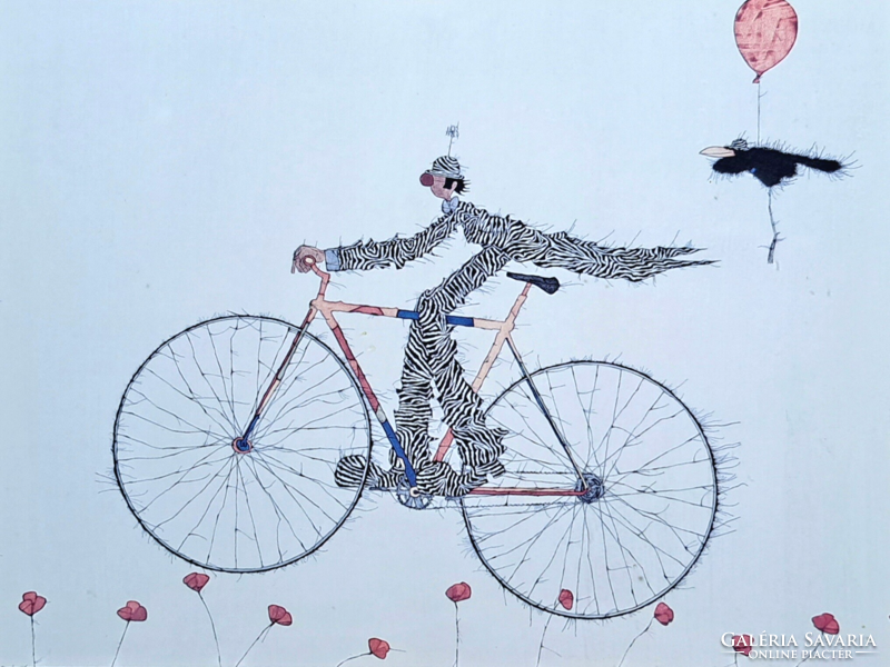 Bicikliző bohóc - kép ezüst kerettel