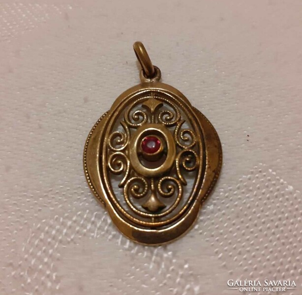 Vintage copper? Pendant with a polished red stone in the center