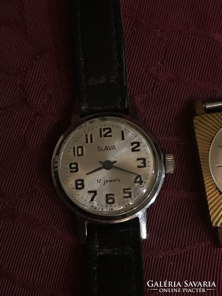 3 slava ussr women's gold-plated and steel watch with leather strap