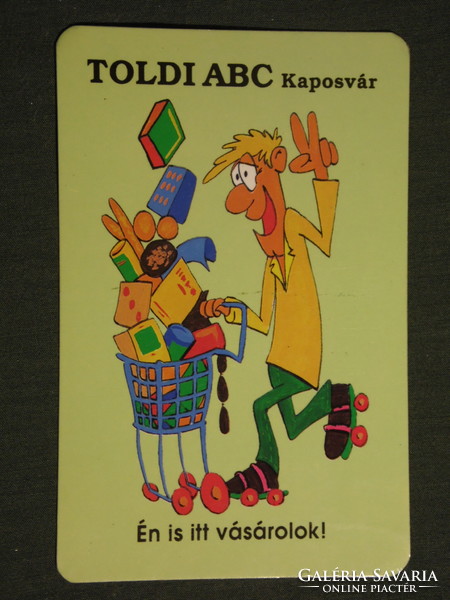 Card calendar, abc store in Told, György Kaposvár of Hikádi, graphic artist, humorous, 1992, (3)