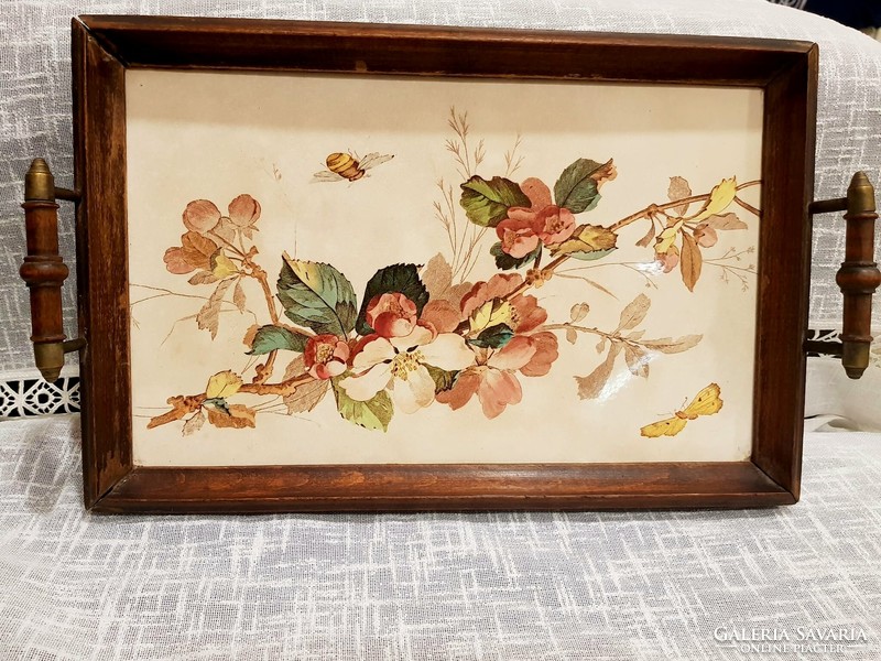 Old tray with porcelain inlay